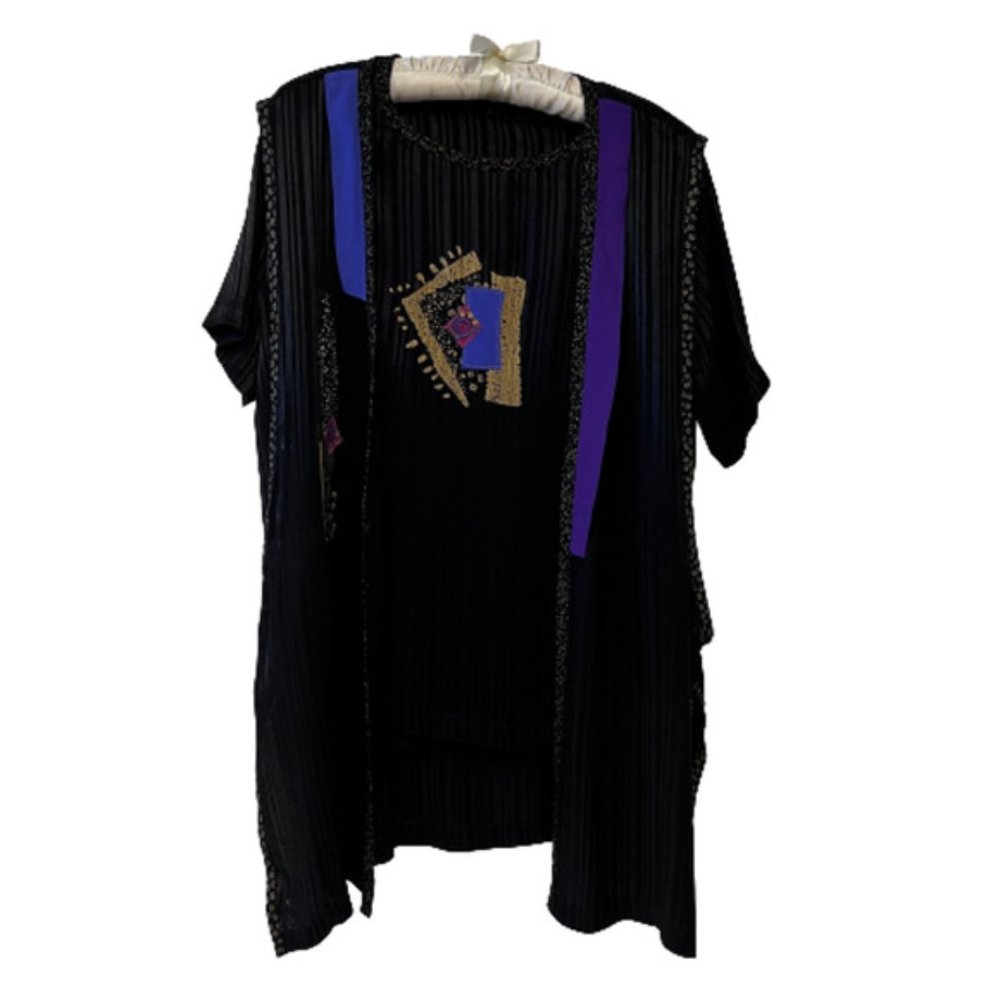 Short Sleeve Blouse Top Vest Set Small